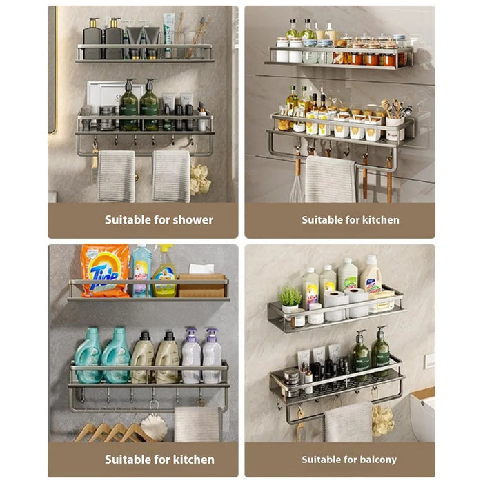 50cm Bathroom Storage Rack Wall Mounted Ventilated Draining Basket No Drill Organizer For Toiletries - 7