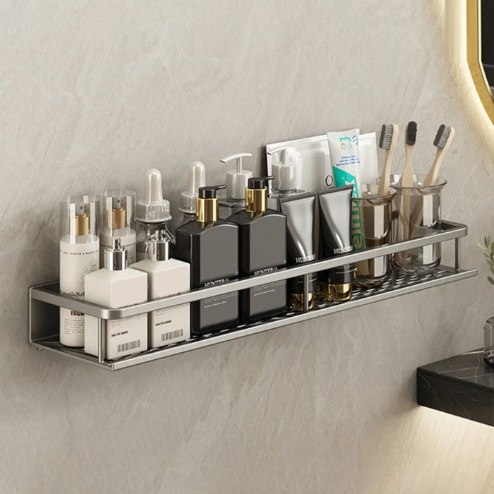 60cm Bathroom Storage Rack Wall Mounted Ventilated Draining Basket No Drill Organizer For Toiletries - 1