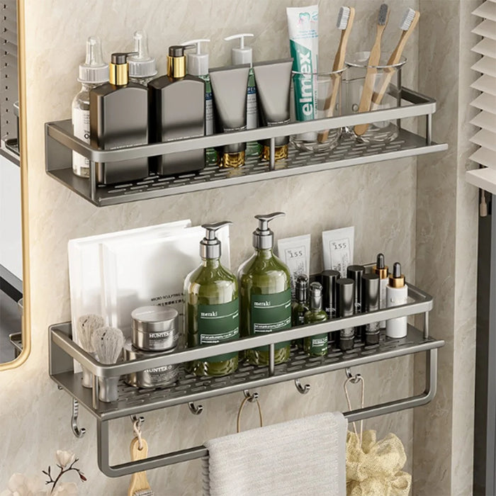60cm Bathroom Storage Rack Wall Mounted Ventilated Draining Basket No Drill Organizer For Toiletries - 4