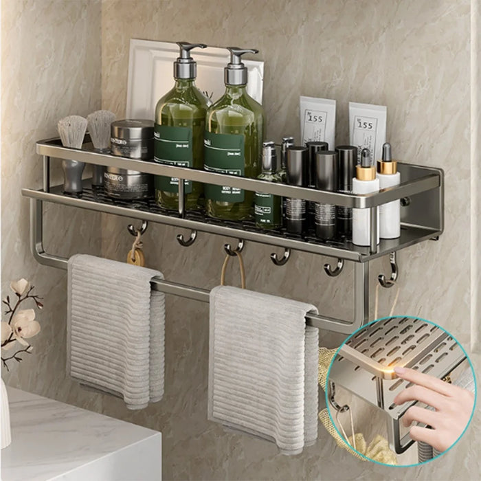 60cm Bathroom Storage Rack Wall Mounted Ventilated Draining Basket No Drill Organizer For Toiletries - 6
