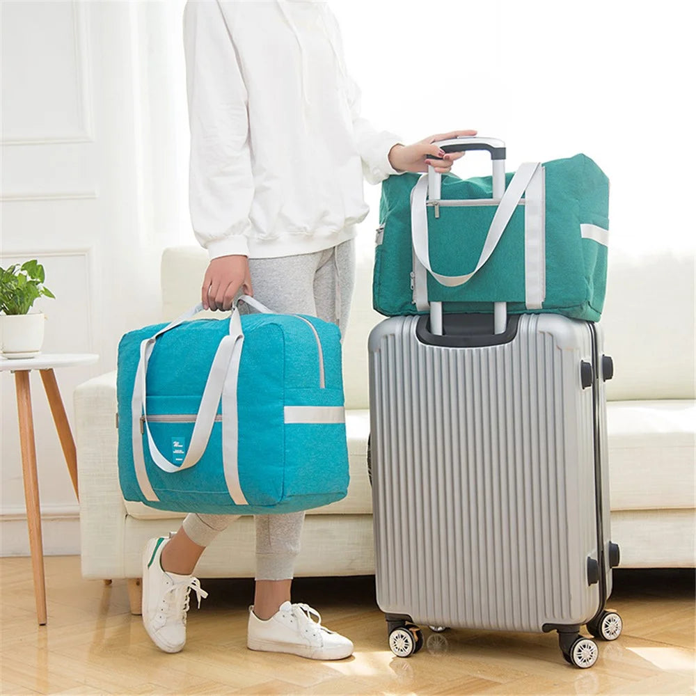 WEEKEIGHT Portable Folding Travel Storage Bag Large Capacity Tote Luggage Sports Duffle for Suitcase - Watermelon Red - 3