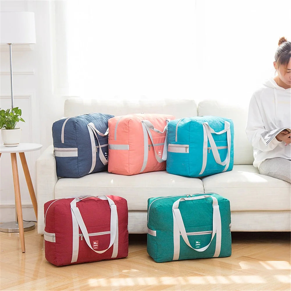 WEEKEIGHT Portable Folding Travel Storage Bag Large Capacity Tote Luggage Sports Duffle for Suitcase - Watermelon Red - 4