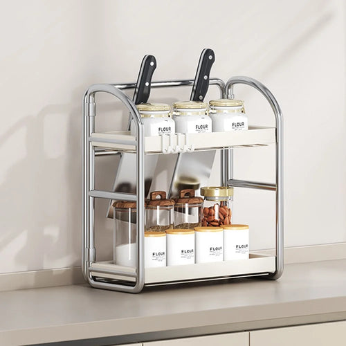 Kitchen Countertop Organizer 2 Tier 30cm Width Spice Rack Utensil Holder Knife Stand Multi-Function Storage Shelf - 1
