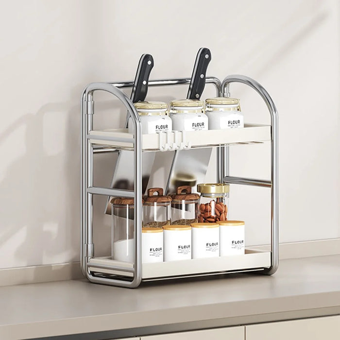 Kitchen Countertop Organizer 2 Tier 30cm Width Spice Rack Utensil Holder Knife Stand Multi-Function Storage Shelf - 1