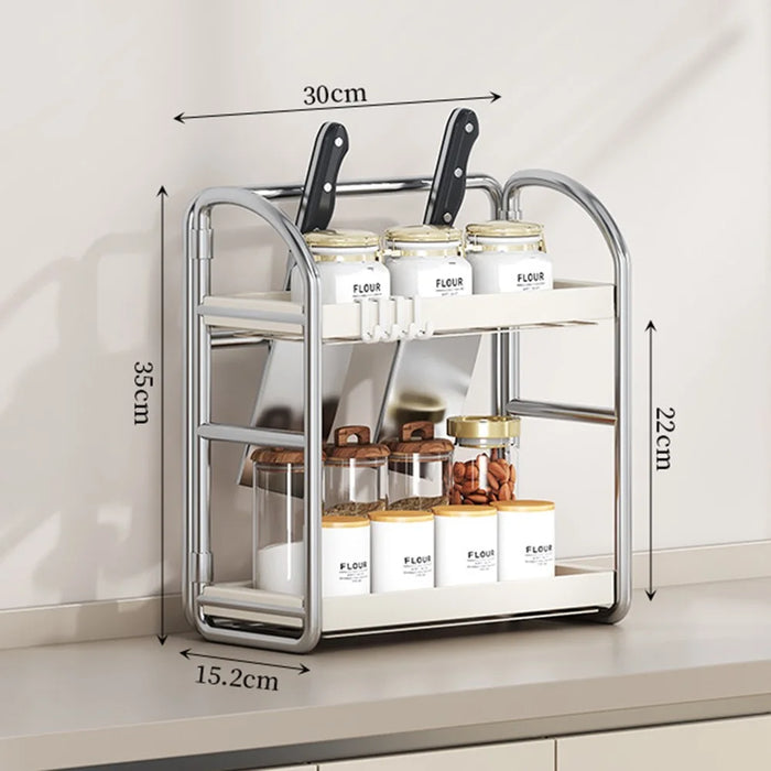 Kitchen Countertop Organizer 2 Tier 30cm Width Spice Rack Utensil Holder Knife Stand Multi-Function Storage Shelf - 4