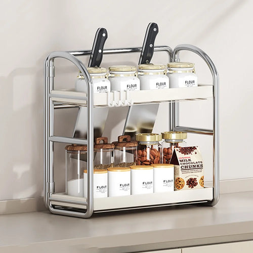 Kitchen Countertop Organizer 2-Tier 40cm Width Spice Rack Utensil Holder Knife Stand Multi-Function Storage Shelf - 1