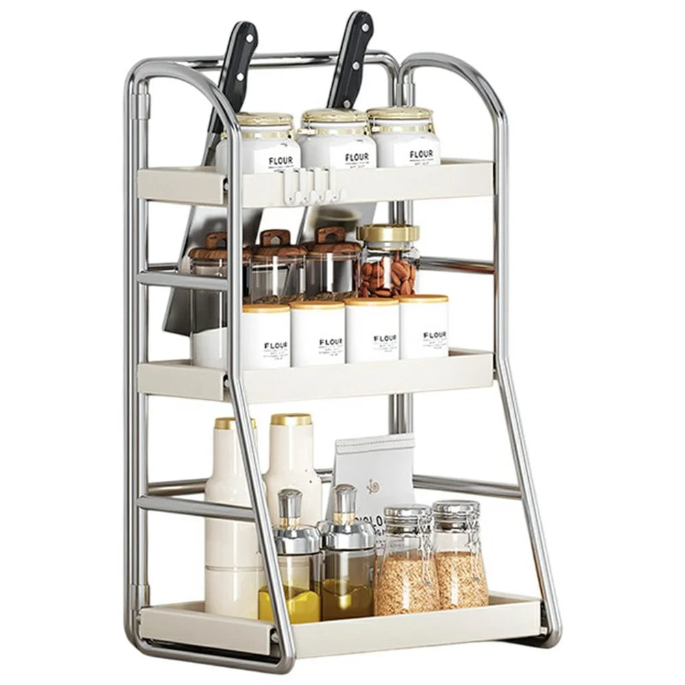 Kitchen Countertop Organizer 3-Tier 30cm Width Spice Rack Utensil Holder Knife Stand Multi-Function Storage Shelf - 1
