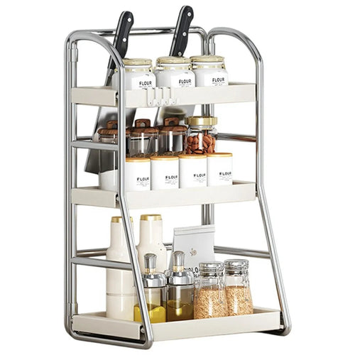 Kitchen Countertop Organizer 3-Tier 30cm Width Spice Rack Utensil Holder Knife Stand Multi-Function Storage Shelf - 1