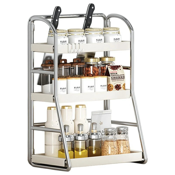 Kitchen Countertop Organizer 3-Tier 40cm Width Spice Rack Utensil Holder Knife Stand Multi-Function Storage Shelf - 1