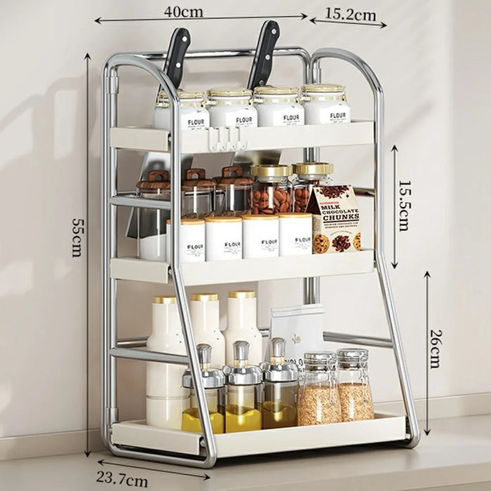 Kitchen Countertop Organizer 3-Tier 40cm Width Spice Rack Utensil Holder Knife Stand Multi-Function Storage Shelf - 5
