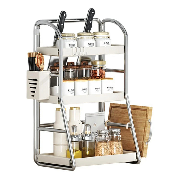 Kitchen Countertop Organizer with Chopstick Holder 3-Tier 30cm Width Spice Rack Utensil Holder Knife Stand Storage Shelf - 1