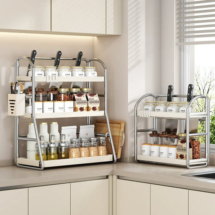 Kitchen Countertop Organizer with Chopstick Holder 3-Tier 30cm Width Spice Rack Utensil Holder Knife Stand Storage Shelf - 3