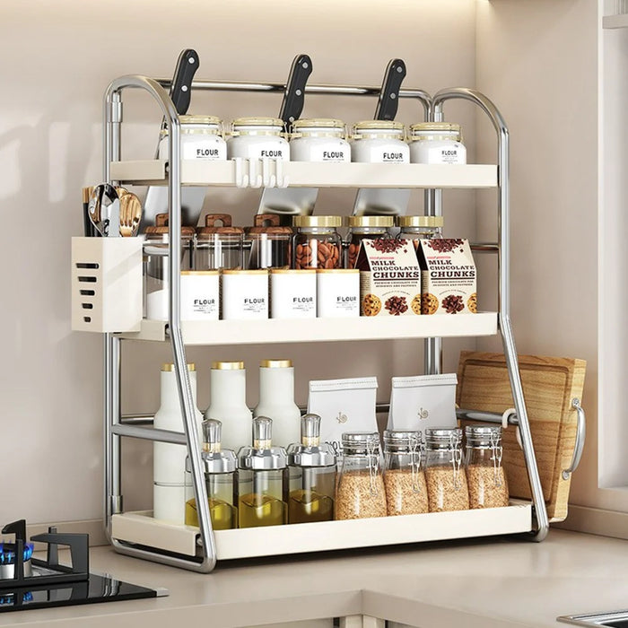 Kitchen Countertop Organizer with Chopstick Holder 3-Tier 30cm Width Spice Rack Utensil Holder Knife Stand Storage Shelf - 4