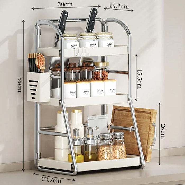 Kitchen Countertop Organizer with Chopstick Holder 3-Tier 30cm Width Spice Rack Utensil Holder Knife Stand Storage Shelf - 5