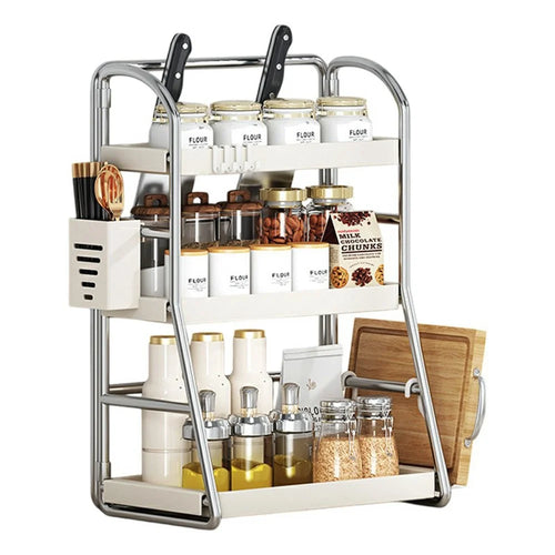 Kitchen Counter Organizer with Chopstick Holder 3-Tier 40cm Width Spice Rack Utensil Holder Knife Stand Multifunctional Storage Shelf - 1