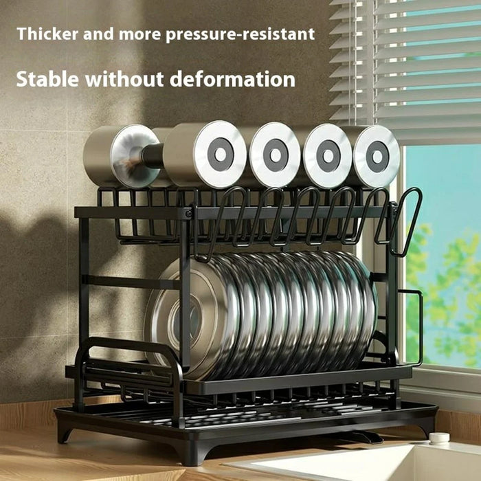 Kitchen Dish Drying Rack 2-Tier 40cm Width Multifunctional Shelf Drainer Kitchen Utensils Organizer - Black - 2