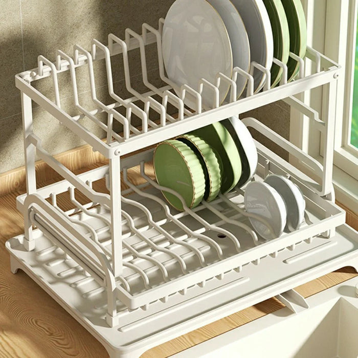 Kitchen Dish Drying Rack 2-Tier 40cm Width Multifunctional Shelf Drainer Kitchen Utensils Organizer - Black - 4