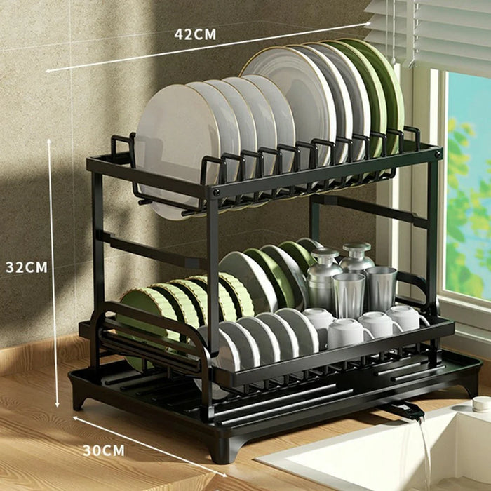 Kitchen Dish Drying Rack 2-Tier 40cm Width Multifunctional Shelf Drainer Kitchen Utensils Organizer - Black - 7
