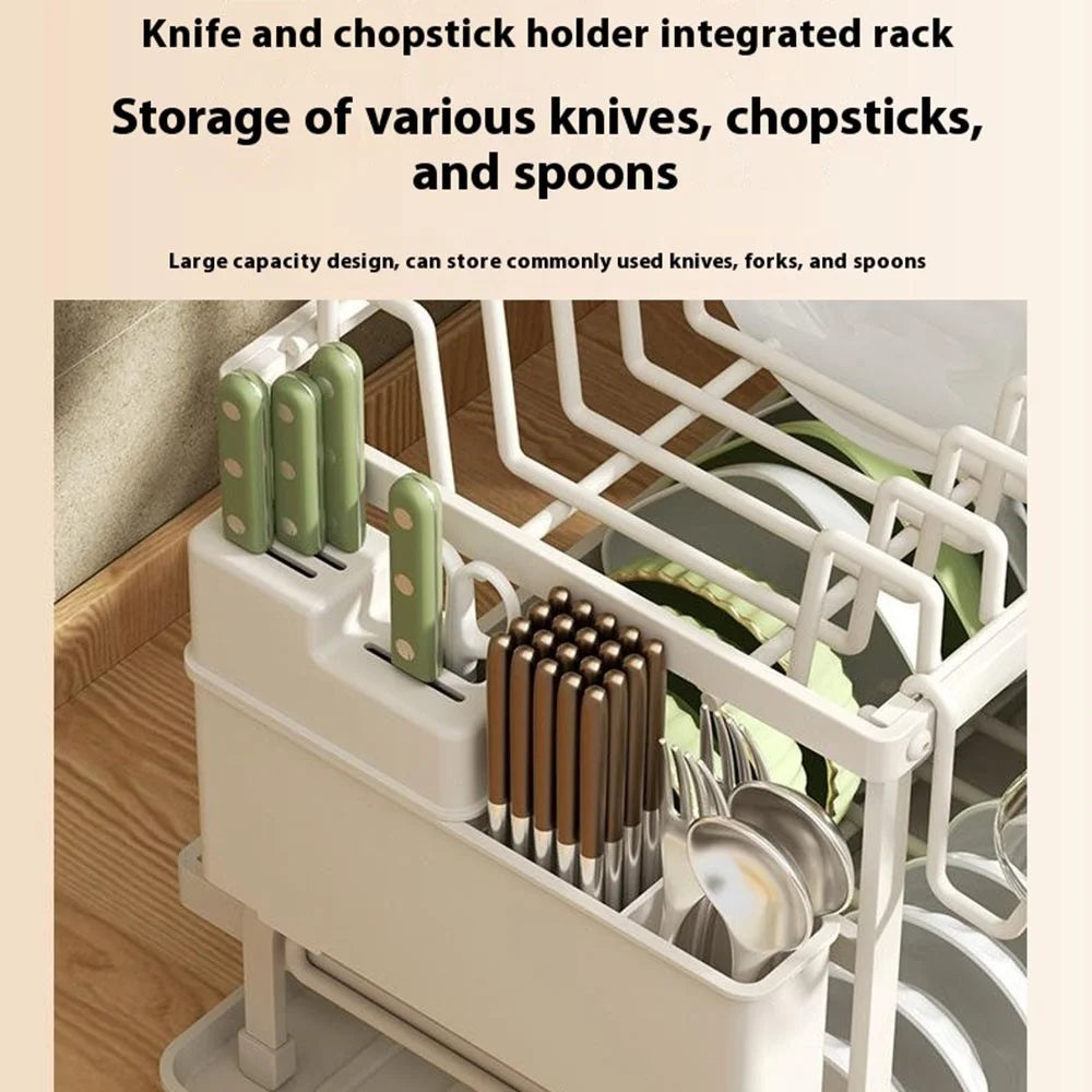 Kitchen Dish Drying Rack with Chopsticks Cage Multi-Function Organizer Drainer for Plates Bowls Cutlery Cutting Board Cups - Black - 5