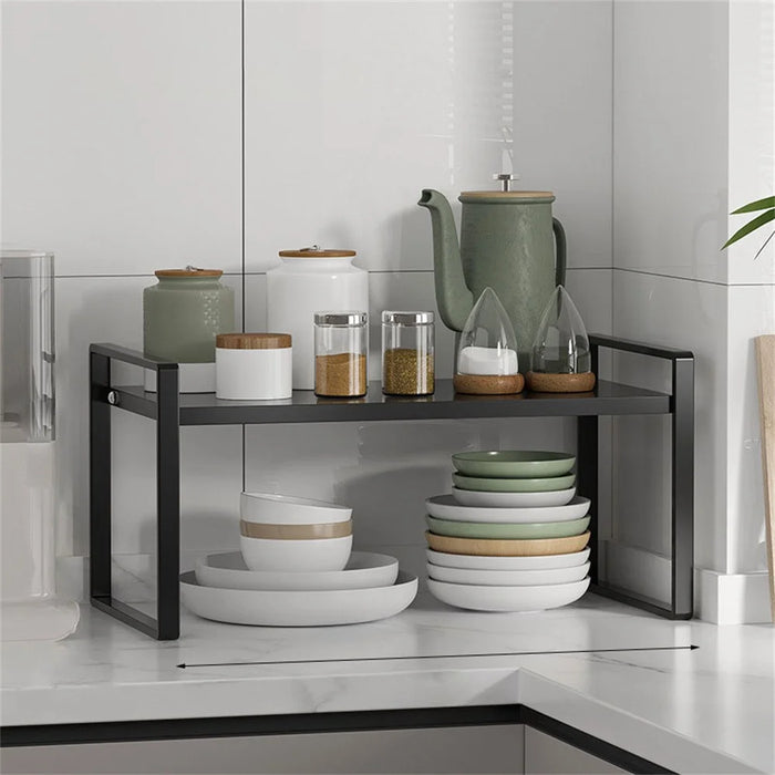 Kitchen Cabinet Organizer 18cm Height Storage Shelf Rack for Pots Dishes Spices Countertop Stand - Black - 1