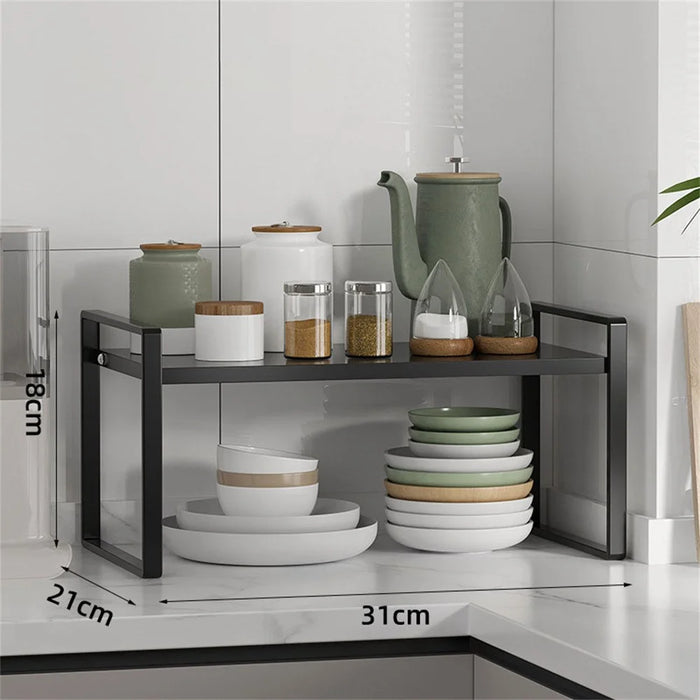 Kitchen Cabinet Organizer 18cm Height Storage Shelf Rack for Pots Dishes Spices Countertop Stand - Black - 7