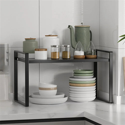 Kitchen Cabinet Organizer 25cm Height Shelf Rack Cookware Dish Storage Stand Spice Holder - Black - 1