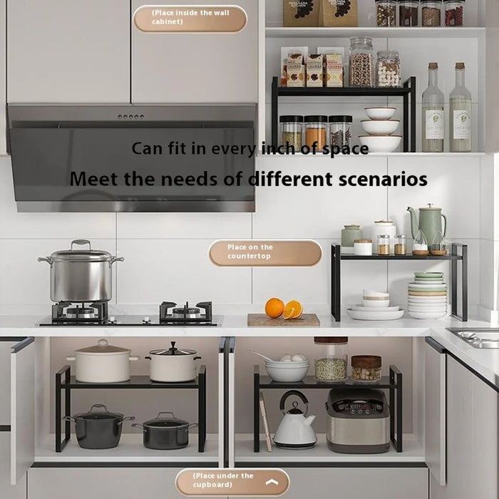 Kitchen Cabinet Organizer 25cm Height Shelf Rack Cookware Dish Storage Stand Spice Holder - Black - 2