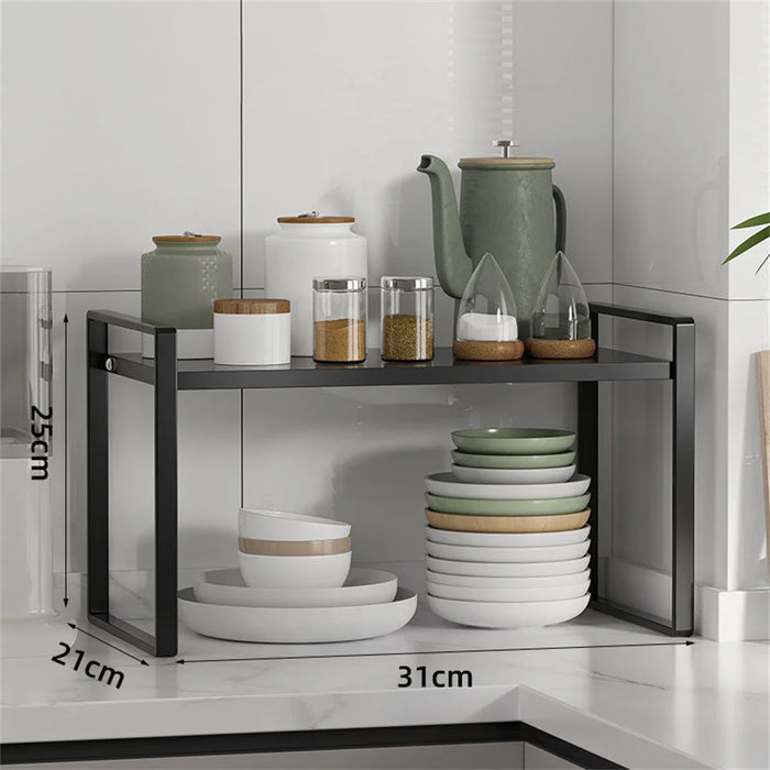 Kitchen Cabinet Organizer 25cm Height Shelf Rack Cookware Dish Storage Stand Spice Holder - Black - 7