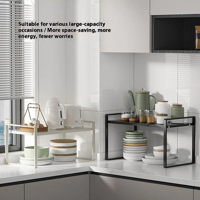 Expandable Kitchen Cabinet Organizer Shelf 31 - 55cm Adjustable Storage Rack for Pots Dishes Spices, 25cm Height - Black - 2