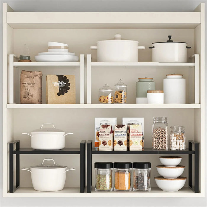 Expandable Kitchen Cabinet Organizer Shelf 31 - 55cm Adjustable Storage Rack for Pots Dishes Spices, 25cm Height - Black - 4