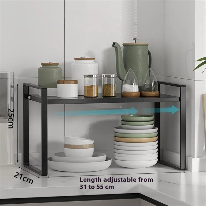 Expandable Kitchen Cabinet Organizer Shelf 31 - 55cm Adjustable Storage Rack for Pots Dishes Spices, 25cm Height - Black - 7