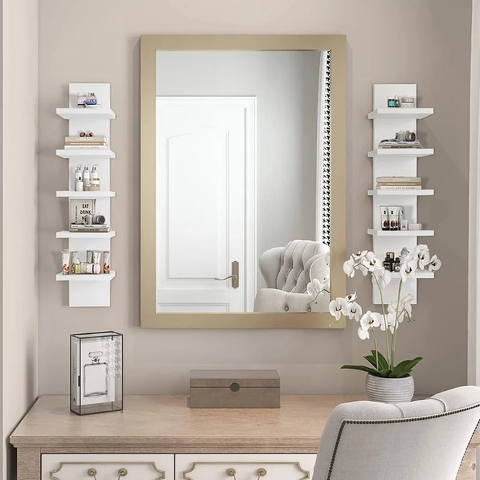 Wall Mounted Multi-Layer Shelf No Drilling 5 Tier Storage Rack Floating Display Organizer for Living Room Bedroom - White - 4
