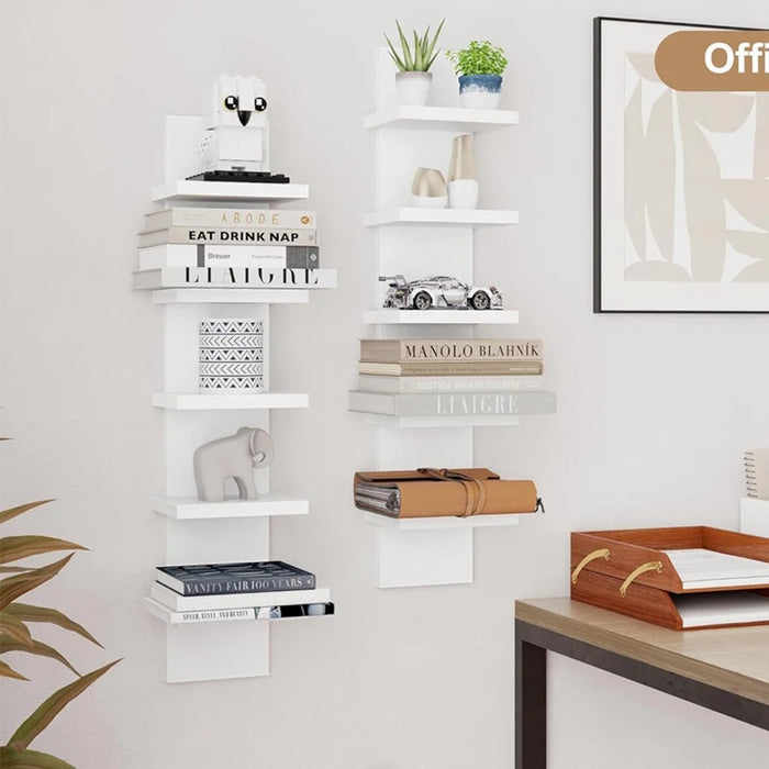 Wall Mounted Multi-Layer Shelf No Drilling 5 Tier Storage Rack Floating Display Organizer for Living Room Bedroom - White - 7