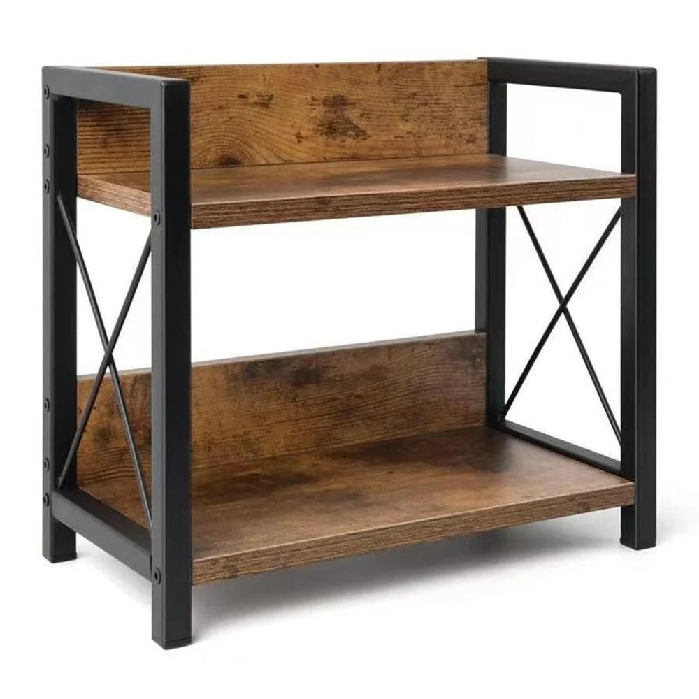 Iron Wood Storage Rack 2-Tier Organizer Shelf for Kitchen Counter Bathroom Vanity Spice Cosmetics - Charcoal Color - 1