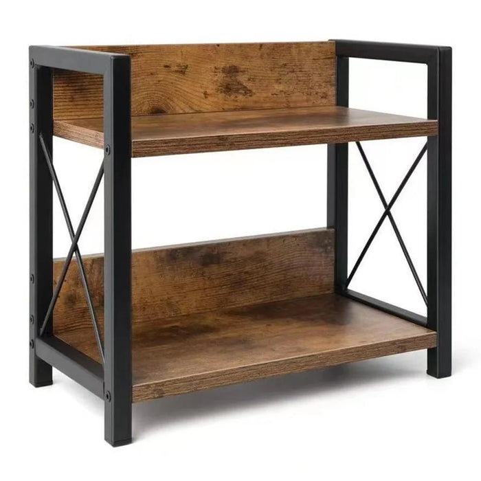 Iron Wood Storage Rack 2-Tier Organizer Shelf for Kitchen Counter Bathroom Vanity Spice Cosmetics - Charcoal Color - 1