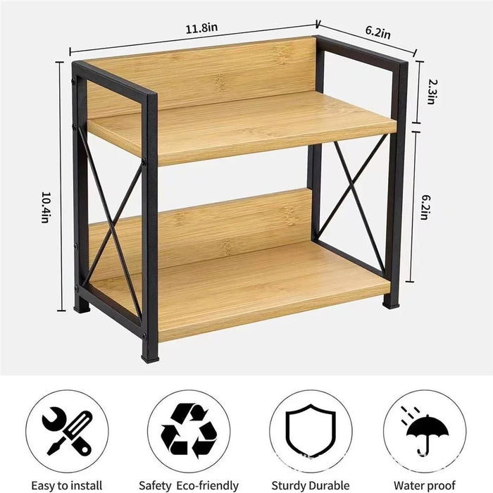Iron Wood Storage Rack 2-Tier Organizer Shelf for Kitchen Counter Bathroom Vanity Spice Cosmetics - Charcoal Color - 5