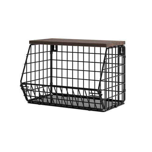 Wall Mounted Kitchen Storage Rack Small Size Iron Wood Shelf Foldable Vegetable Fruit Basket For Kitchen Balcony - 1