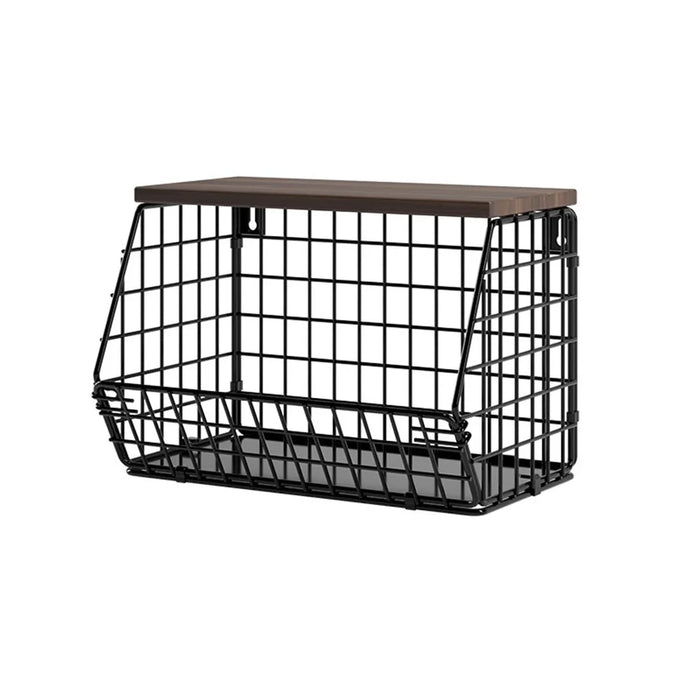 Wall Mounted Kitchen Storage Rack Small Size Iron Wood Shelf Foldable Vegetable Fruit Basket For Kitchen Balcony - 1