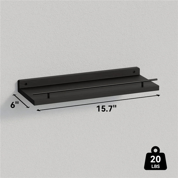 3Pcs / Set Floating Shelves with Metal Rail Bathroom Wall Mounted Wood Storage Rack - Black - 7