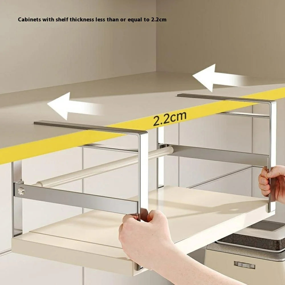 Kitchen Cabinet Hanging Organizer Carbon Steel Spice Rack Under Cabinet Storage Shelf, Fixed Length - Stainless Steel + White - 3