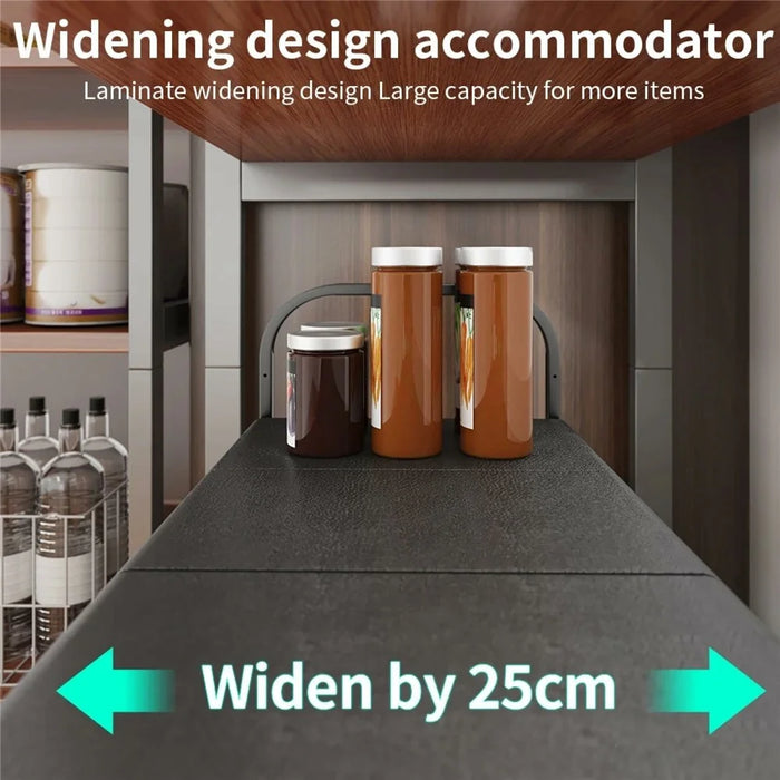 Expandable Under Sink Organizer Carbon Steel Kitchen Cabinet Storage Rack Single Tier 5 Boards Adjustable Shelf - Black - 2