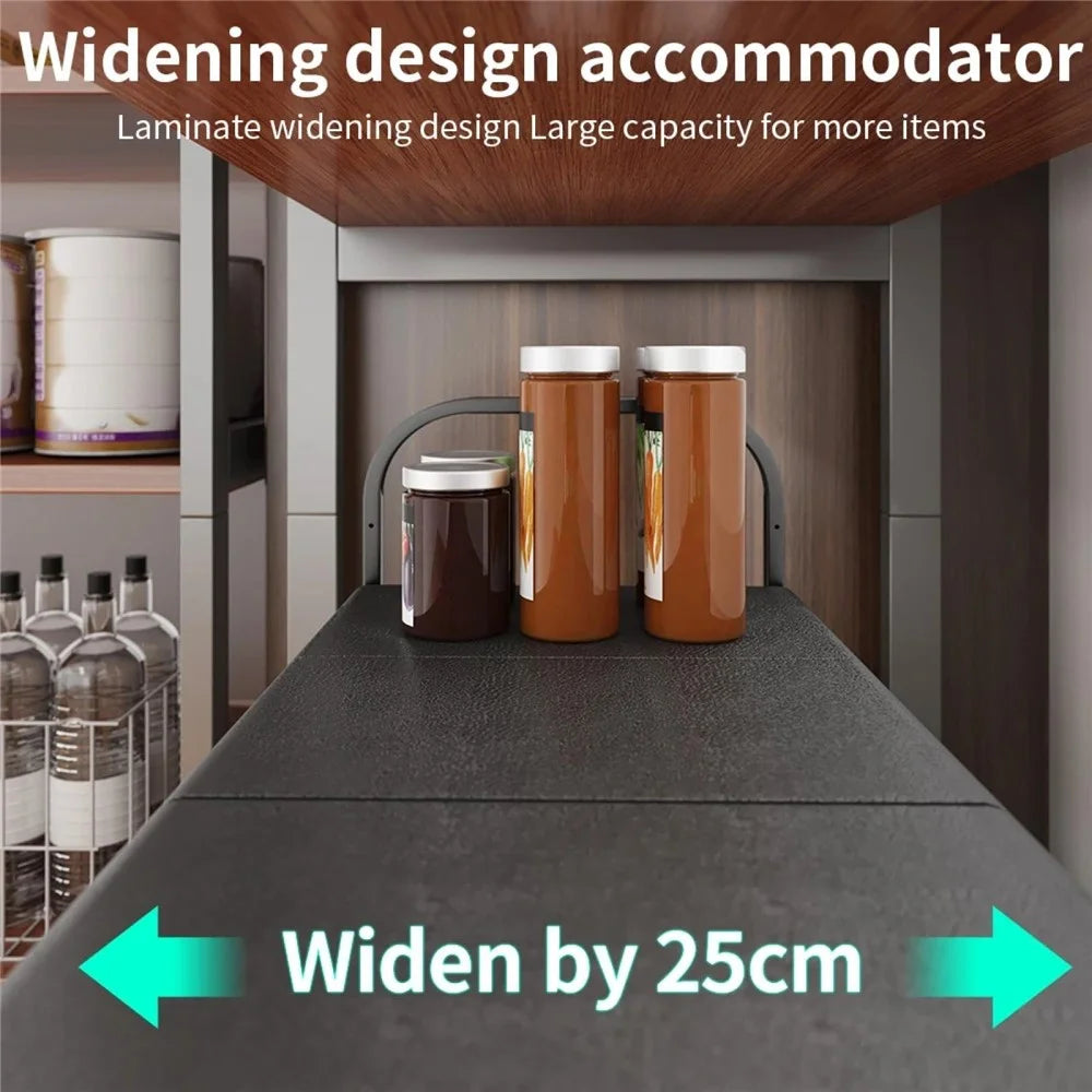 Expandable Under Sink Organizer with Storage Basket Carbon Steel Kitchen Cabinet Storage Rack Single Tier 2 Boards Adjustable Shelf - Black - 2