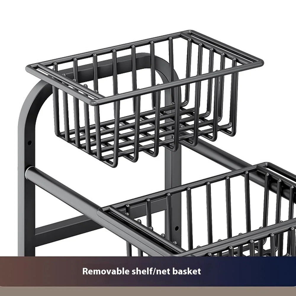 Expandable Under Sink Organizer with 3 Storage Baskets Carbon Steel Kitchen Cabinet Storage Rack 2-Tier 3 Boards Adjustable Shelf - Black - 3