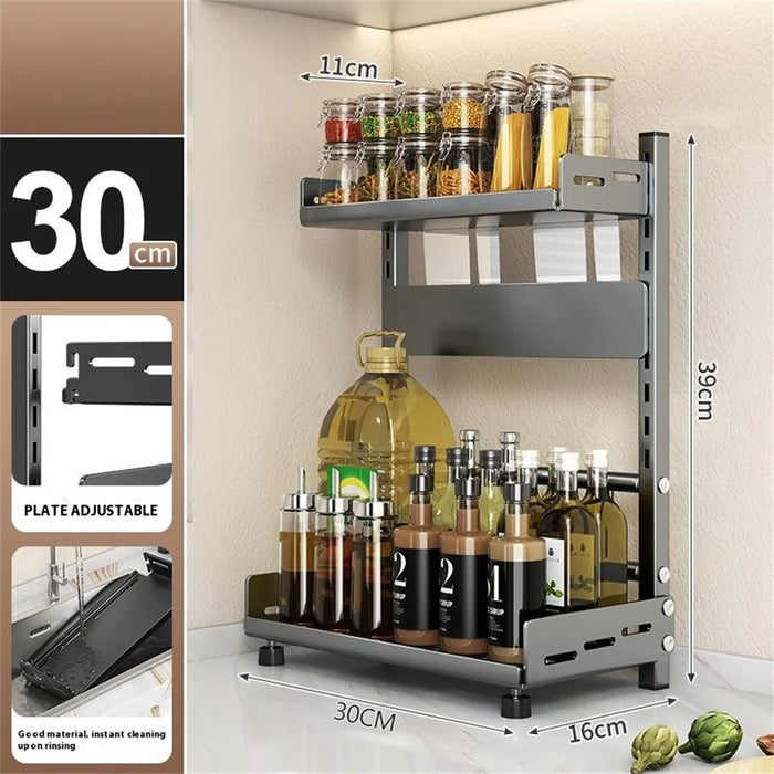 Kitchen Spice Rack Organizer 2-Tier 30cm Width Countertop Storage Shelf Utensil Holder for Knife Cutlery - Grey - 5