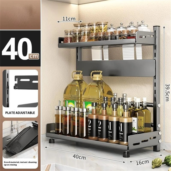 Kitchen Spice Rack Organizer 2-Tier 40cm Width Countertop Storage Shelf Utensil Holder for Knife Cutlery - Grey - 5