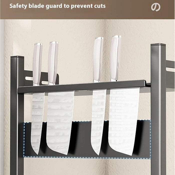 Kitchen Spice Rack Organizer 2-Tier 50cm Width Countertop Storage Shelf Utensil Holder for Knife Cutlery - Grey - 3