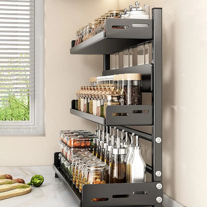 Kitchen Spice Rack Organizer 3-Tier 30cm Width Countertop Storage Shelf Utensil Holder for Knife Cutlery - Grey - 2