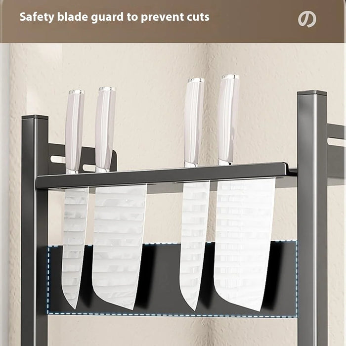 Kitchen Spice Rack Organizer 3-Tier 30cm Width Countertop Storage Shelf Utensil Holder for Knife Cutlery - Grey - 6