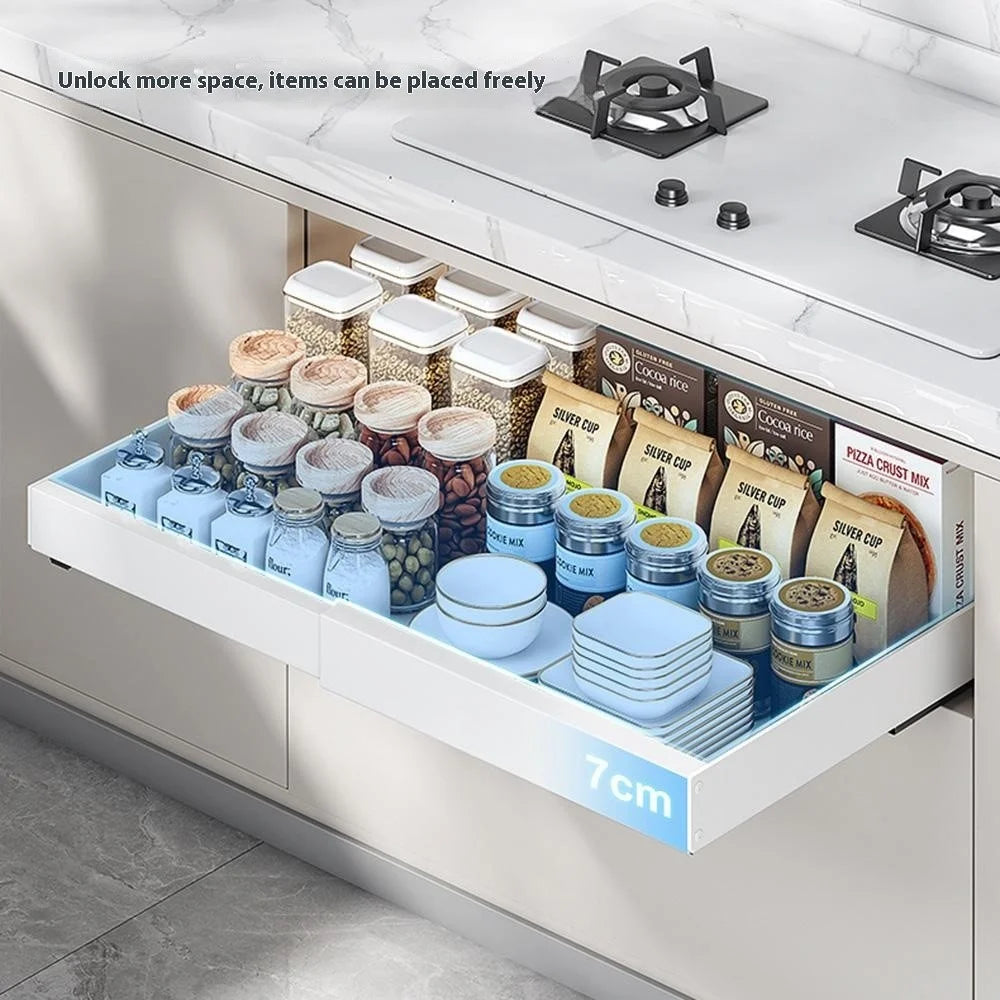 Extendable Under Sink Organizer Pull Out Kitchen Cabinet Drawer 32 - 50cm Length 42cm Width Storage Rack - White - 5