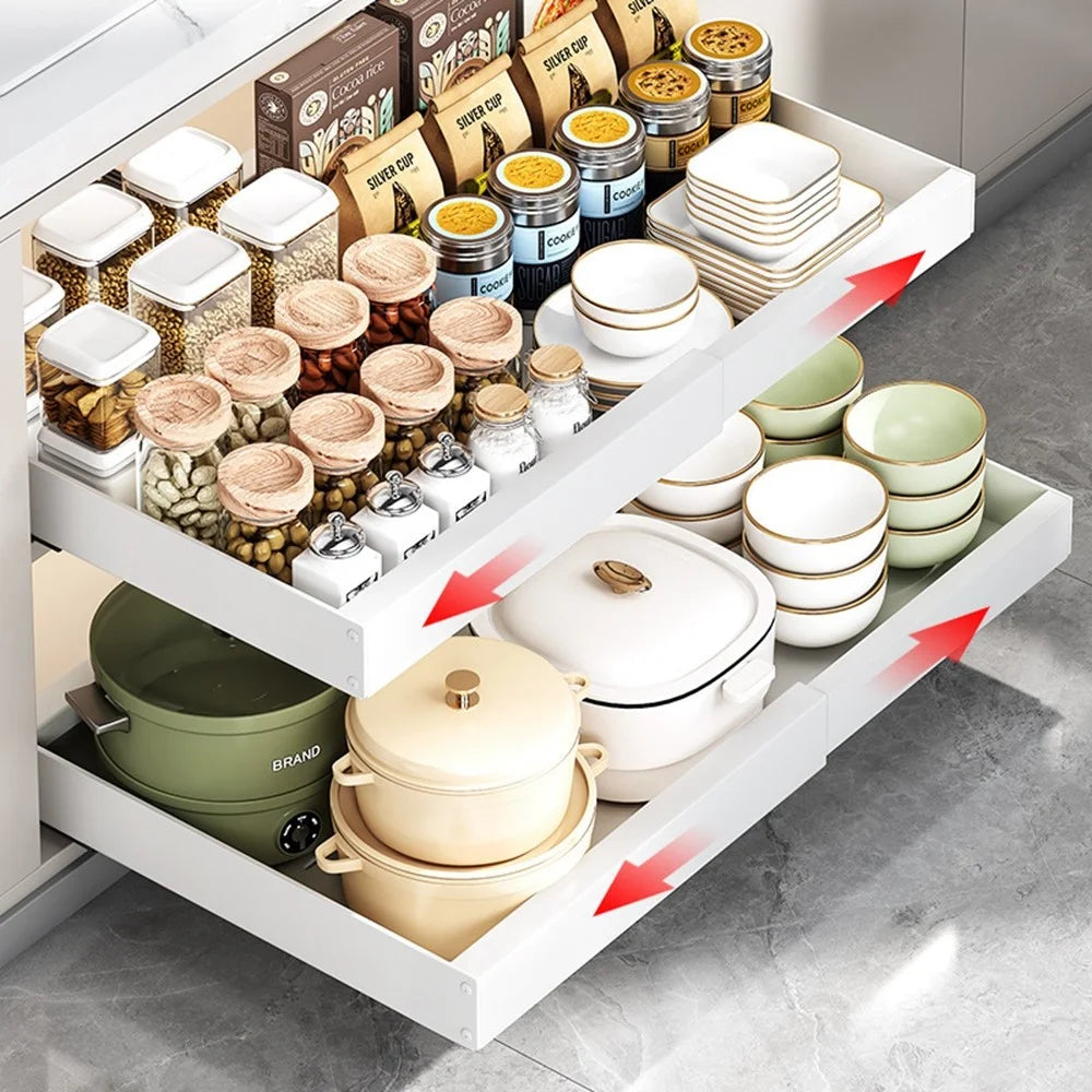 Extendable Under Sink Organizer Pull Out Kitchen Cabinet Drawer 32 - 50cm Length 52cm Width Storage Rack - White - 6